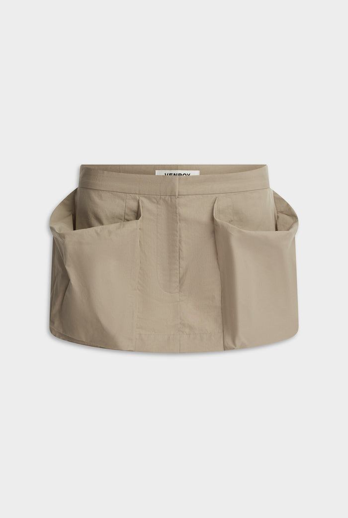 Pocket Detail Cotton Mini Skirt - Pebble