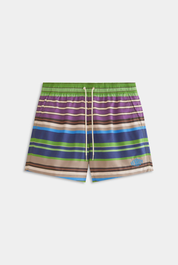 Printed Swim Short - Leaf Green/Violet Multi Stripe