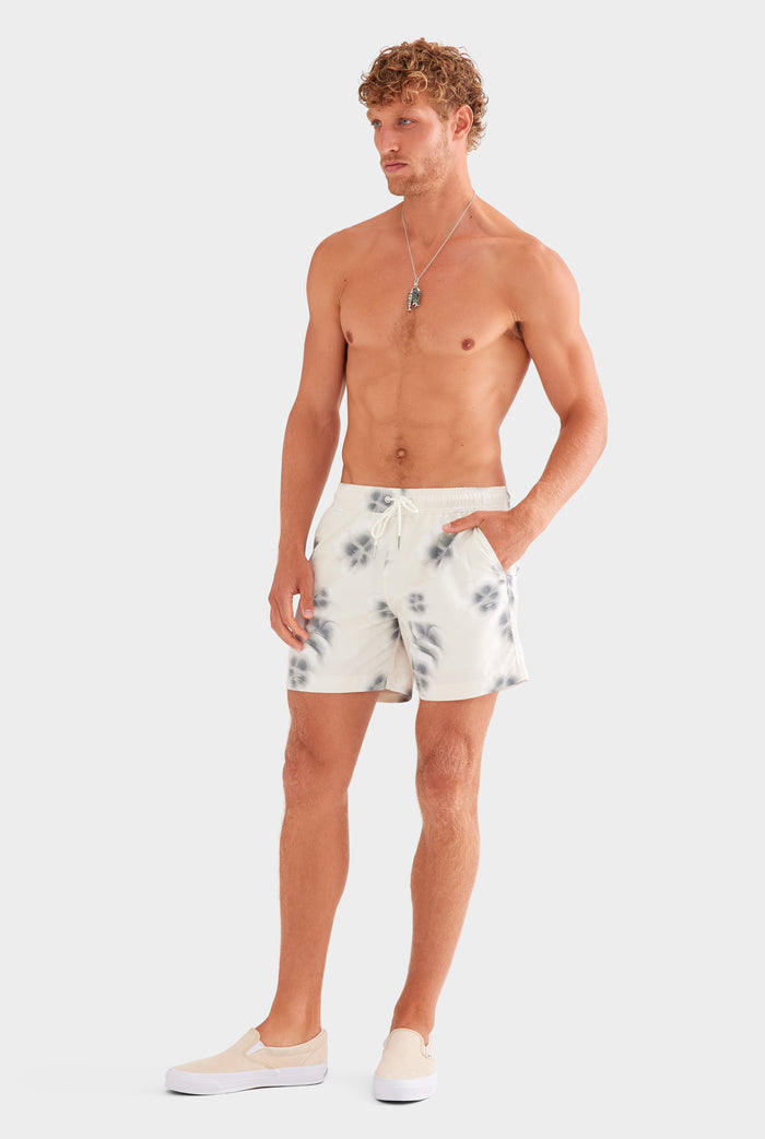 Printed Swim Short - Natural Blurred Floral