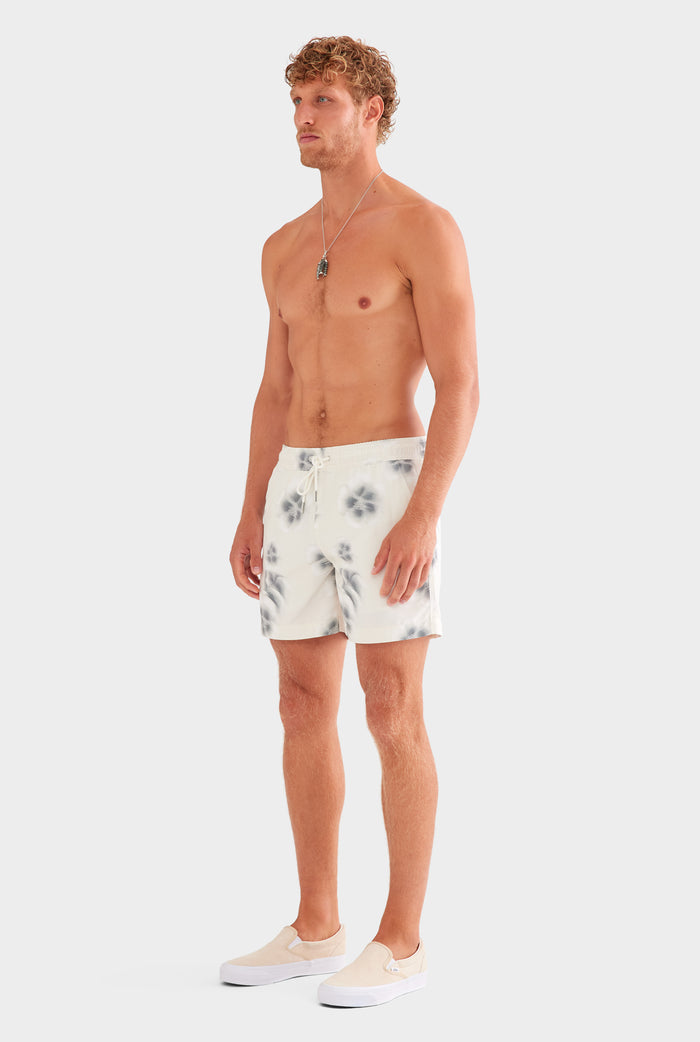 Printed Swim Short - Natural Blurred Floral