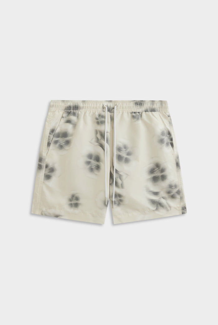 Printed Swim Short - Natural Blurred Floral