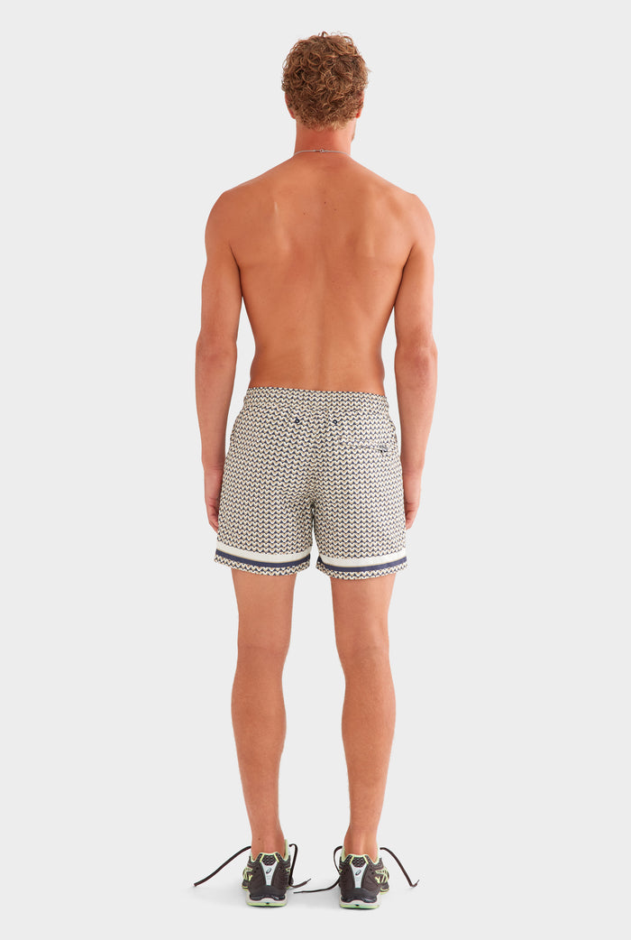 Printed Swim Short - Navy/Beige V Monogram
