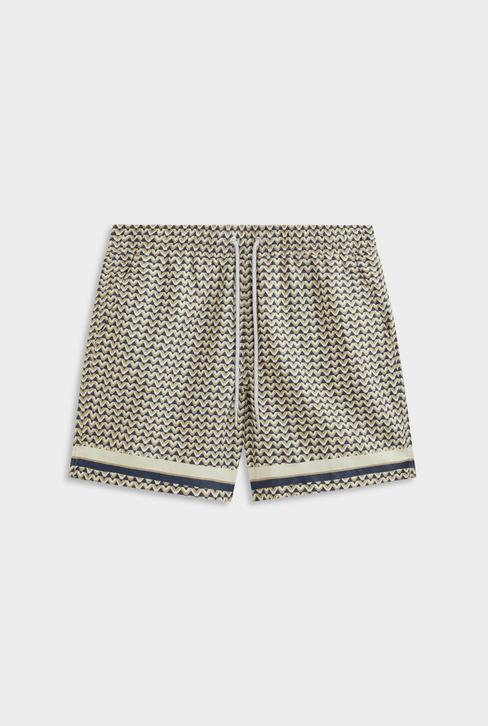 Printed Swim Short - Navy/Beige V Monogram