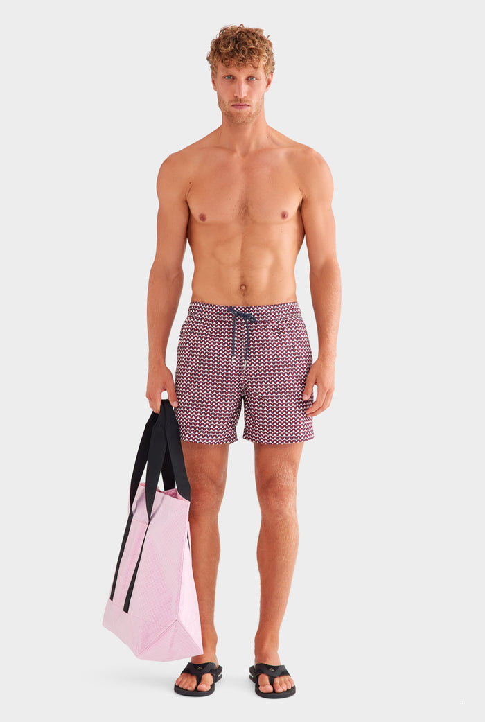 Printed Swim Short - Off White/Pomegranate/Navy V Monogram