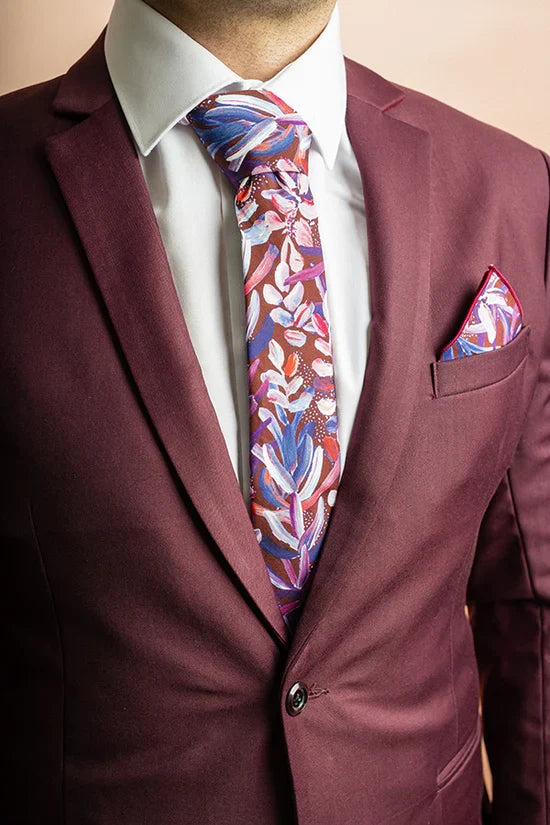 Protea Burgundy Tie - Men's Accessories - Peggy & Finn