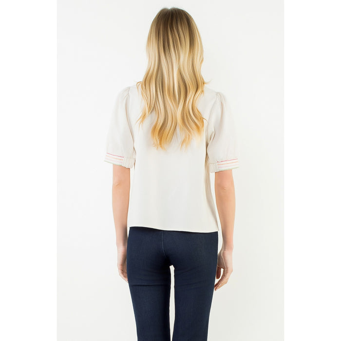 Puff Sleeve Floral Embroidery Top | Cream