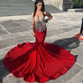 red mermaid prom dress long sequined dresses