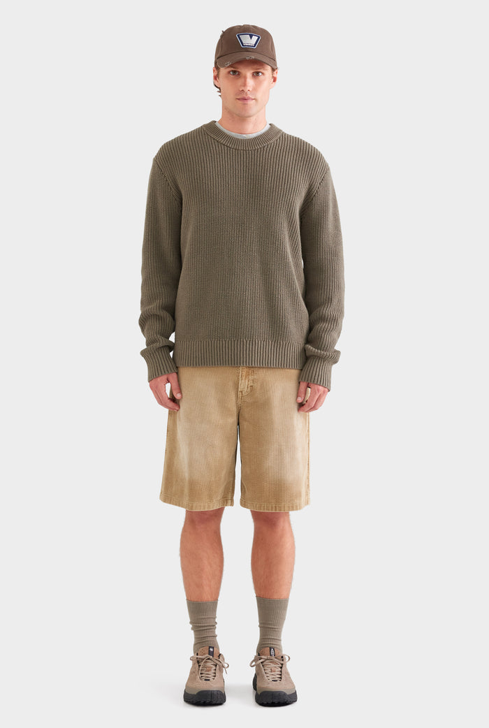 Relaxed Cotton Knit Sweater - Smokey Olive