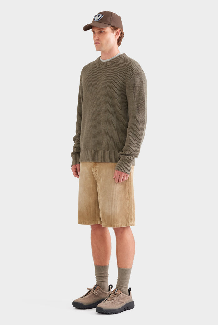 Relaxed Cotton Knit Sweater - Smokey Olive