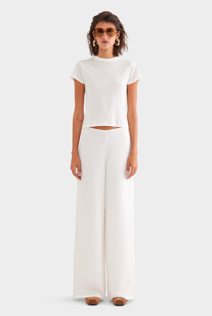 Relaxed Flat Front Silk Pant - Cream