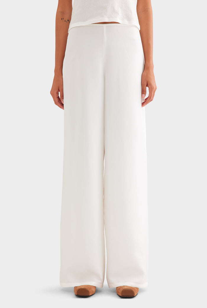 Relaxed Flat Front Silk Pant - Cream