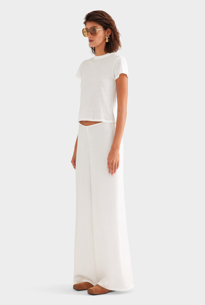 Relaxed Flat Front Silk Pant - Cream