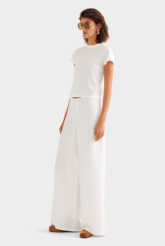 Relaxed Flat Front Silk Pant - Cream