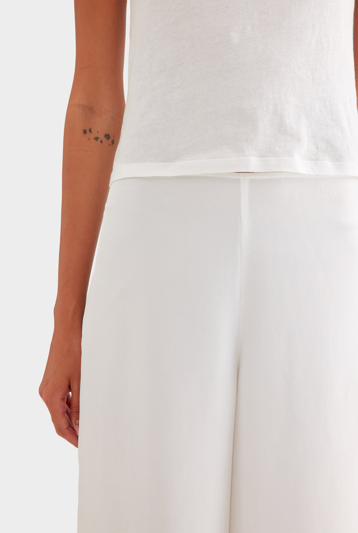Relaxed Flat Front Silk Pant - Cream