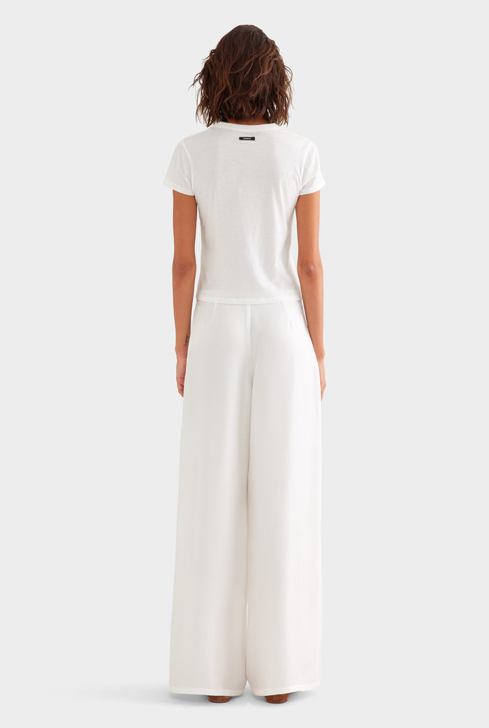 Relaxed Flat Front Silk Pant - Cream