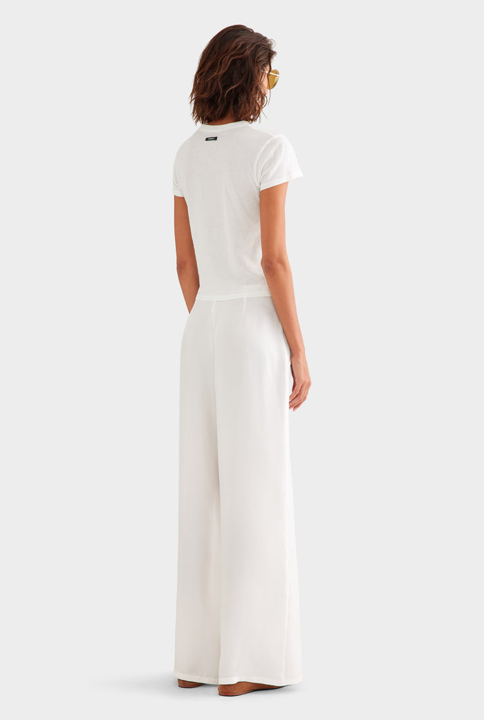 Relaxed Flat Front Silk Pant - Cream