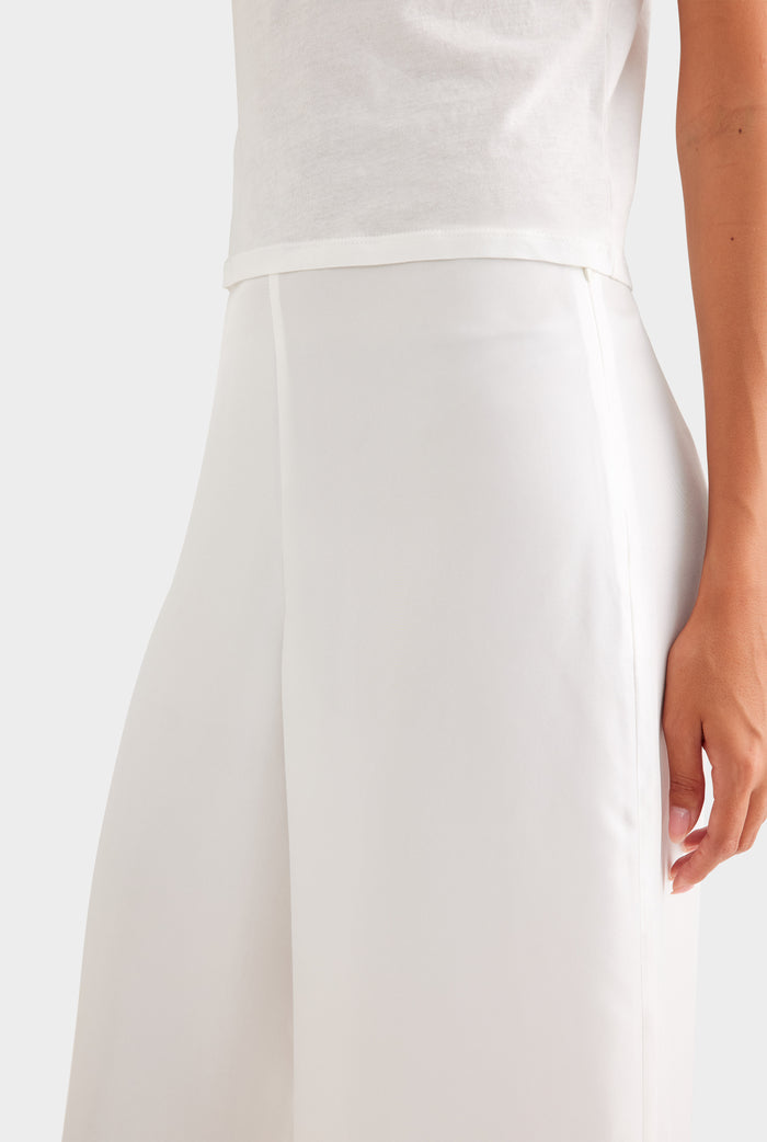 Relaxed Flat Front Silk Pant - Cream