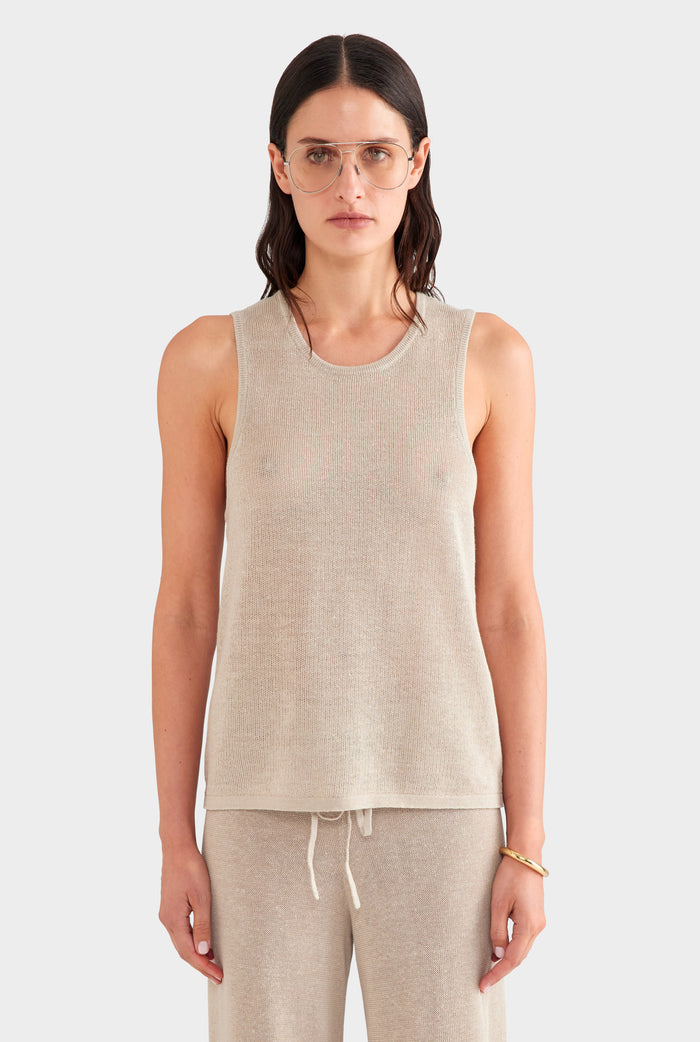 Relaxed Linen Knit Tank - Taupe