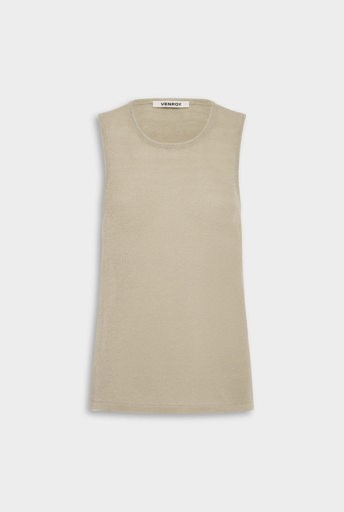 Venroy Relaxed Linen Knit Tank - Taupe