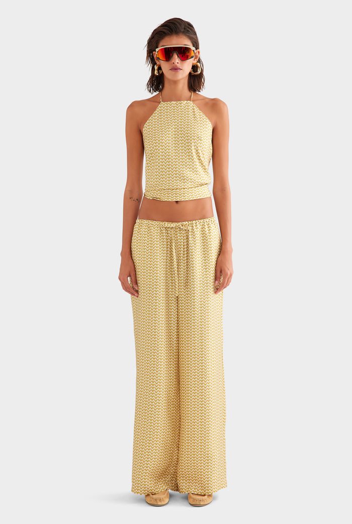 Relaxed Silk Drawstring Pant - Pale Yellow/Amber V Monogram