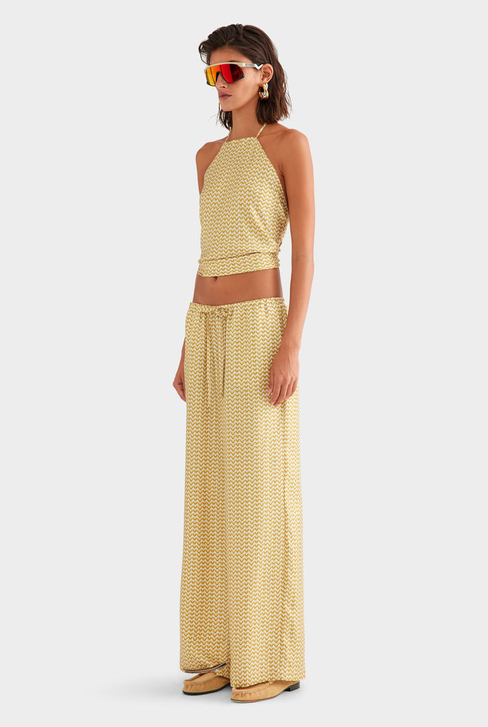 Relaxed Silk Drawstring Pant - Pale Yellow/Amber V Monogram