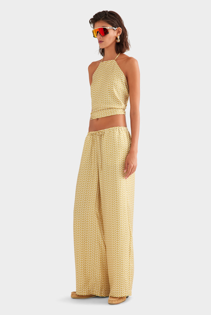 Relaxed Silk Drawstring Pant - Pale Yellow/Amber V Monogram