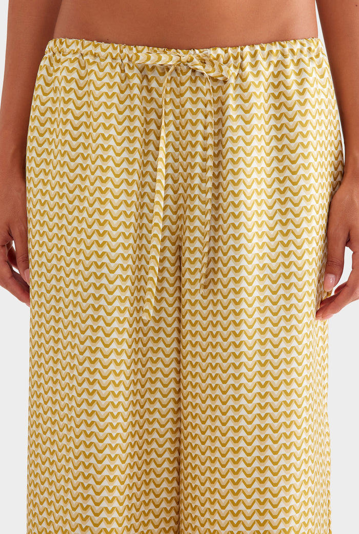 Relaxed Silk Drawstring Pant - Pale Yellow/Amber V Monogram