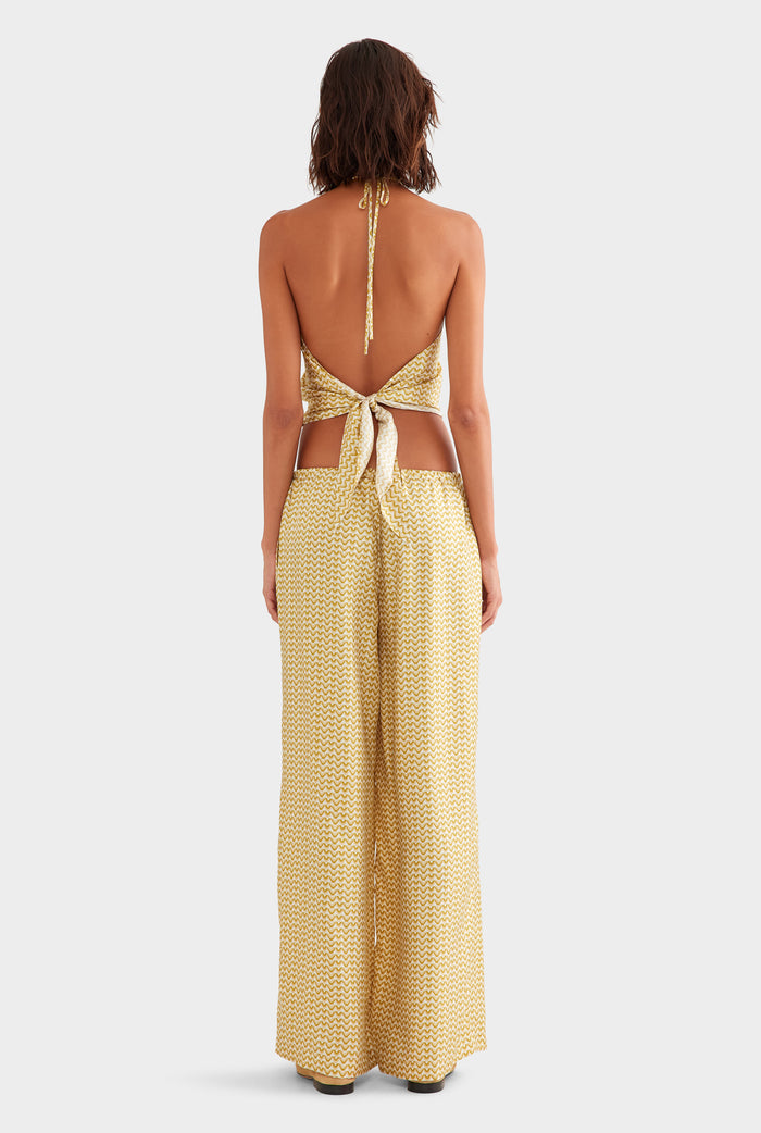 Relaxed Silk Drawstring Pant - Pale Yellow/Amber V Monogram
