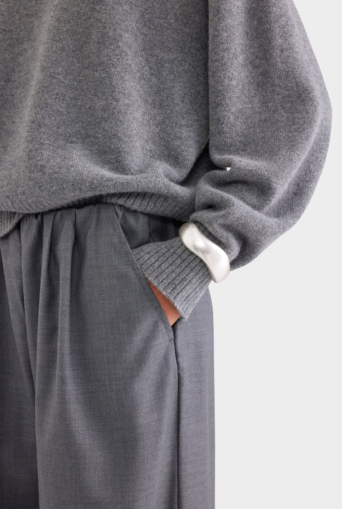 Relaxed Wool Wide Leg Trouser - Dark Grey Marl