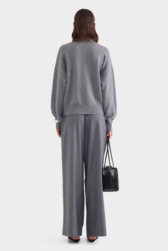 Relaxed Wool Wide Leg Trouser - Dark Grey Marl