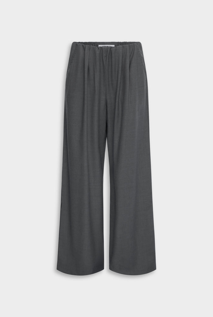 Relaxed Wool Wide Leg Trouser - Dark Grey Marl