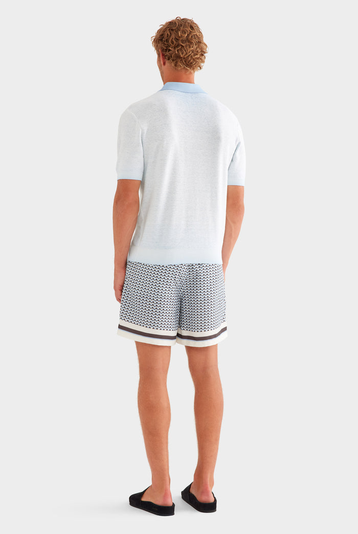 Reverse Printed Knit Polo - Washed Powder Blue