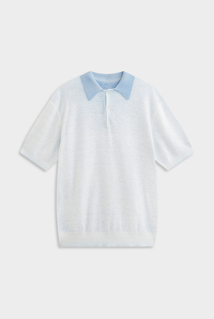Reverse Printed Knit Polo - Washed Powder Blue