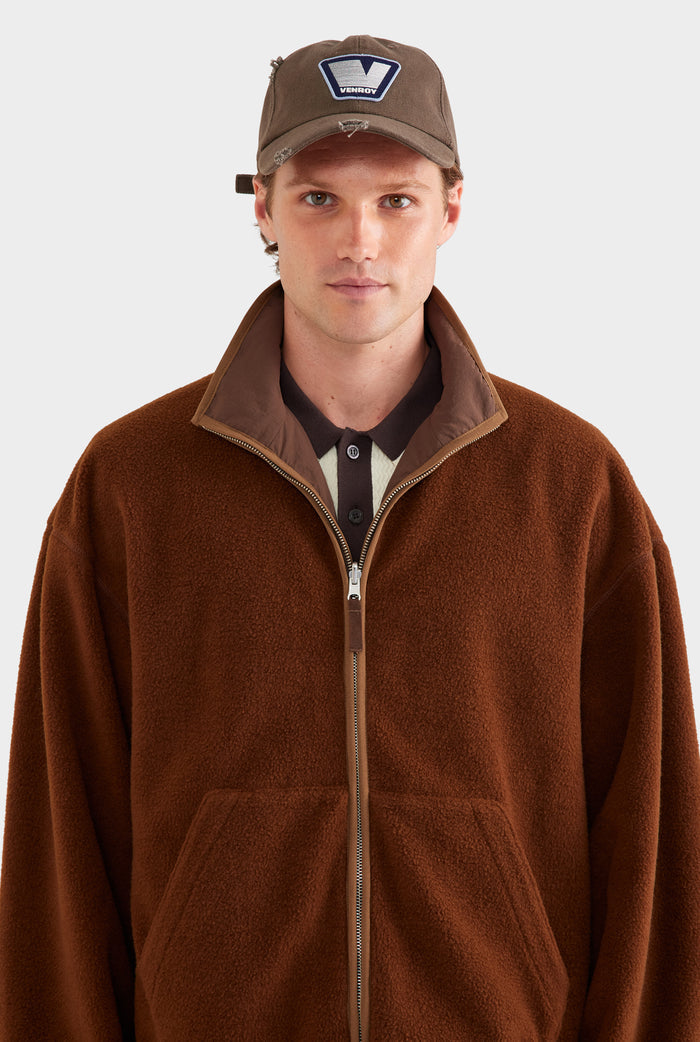 Reversible Fleece Zip Through Jacket - Brown
