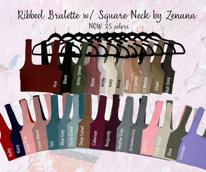 Ribbed Cropped Square Neck Bralette Brami Crop Top by Zenana 54019