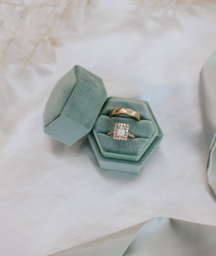 Sage Velvet Double Ring Box - Giftware - Honey Fawn