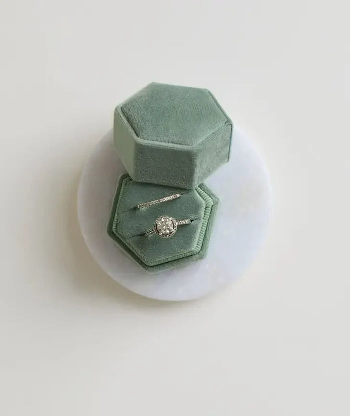 Sage Velvet Double Ring Box - Giftware - Honey Fawn
