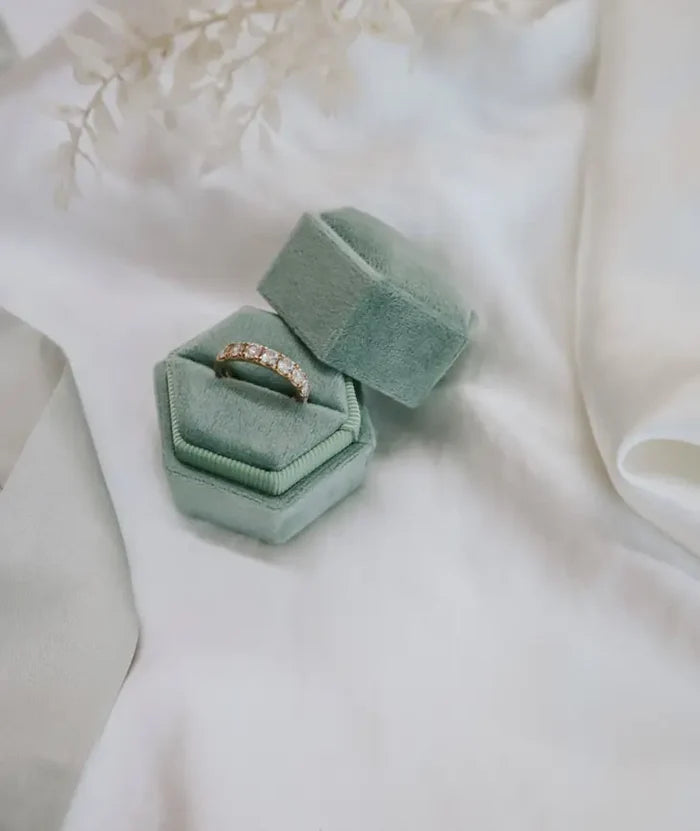 Sage Velvet Double Ring Box - Giftware - Honey Fawn