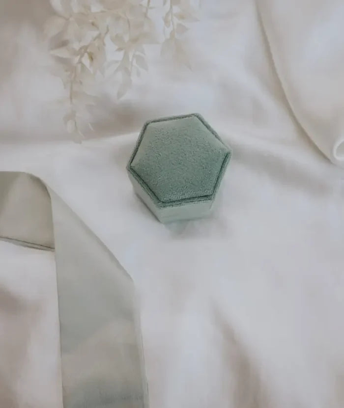 Sage Velvet Double Ring Box - Giftware - Honey Fawn