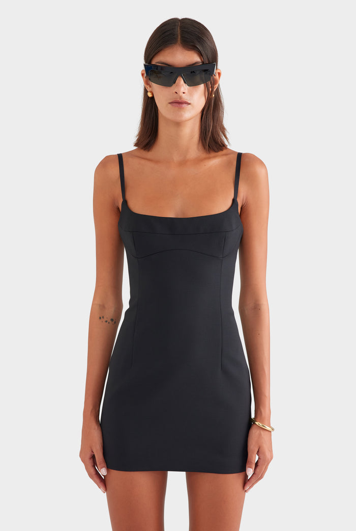 Scuba Wool Mini Dress - Black