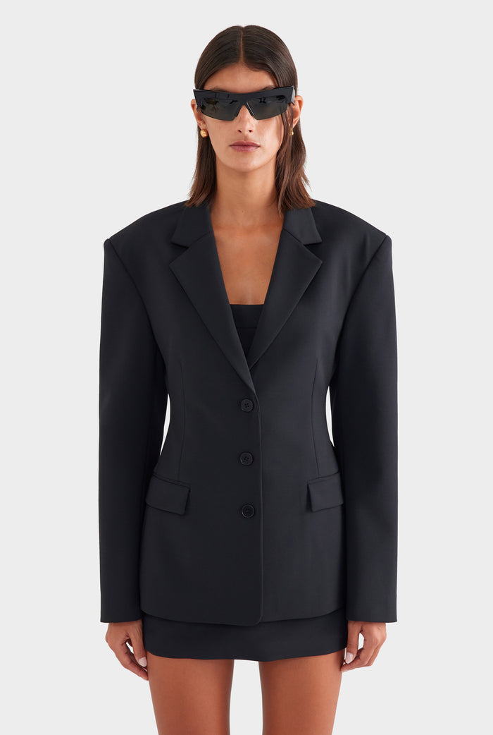 Scuba Wool Sculpted Blazer - Black