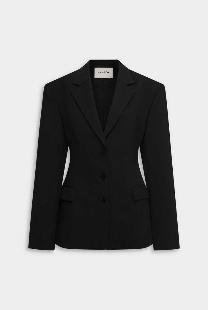Scuba Wool Sculpted Blazer - Black