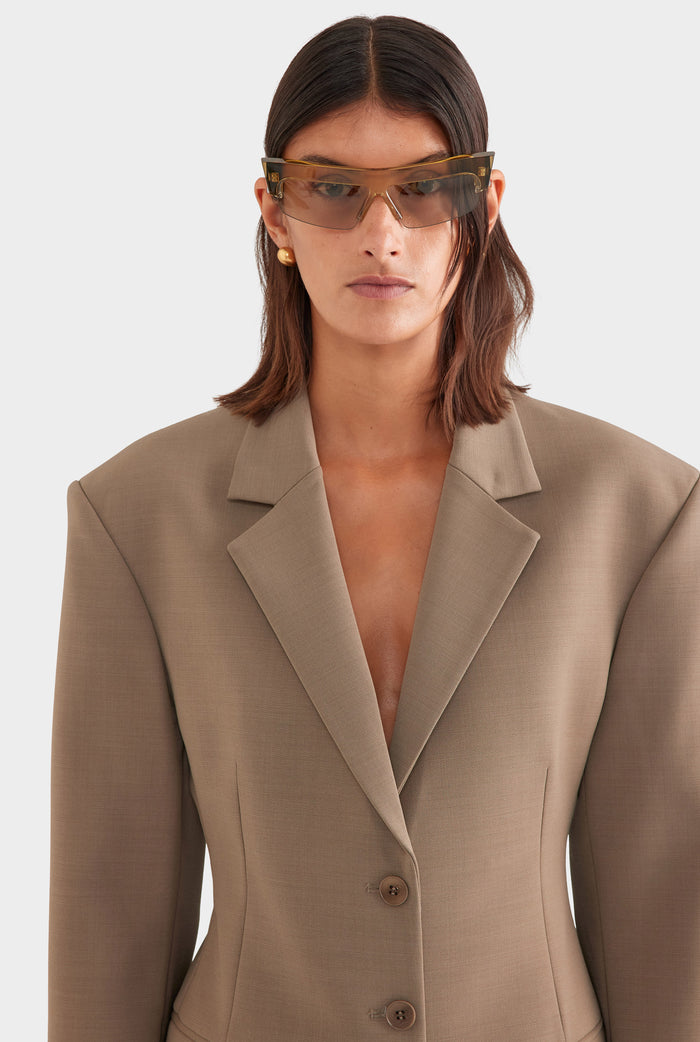 Scuba Wool Sculpted Blazer - Taupe