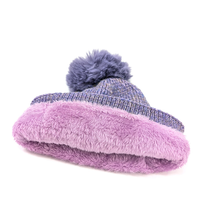 Sequin Faux Fur PomPom Hat - Purple