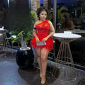 Sexy Red Short Prom Dress For Black Girls Beads Feathers Cocktail Dresses Formal Homecoming Customized