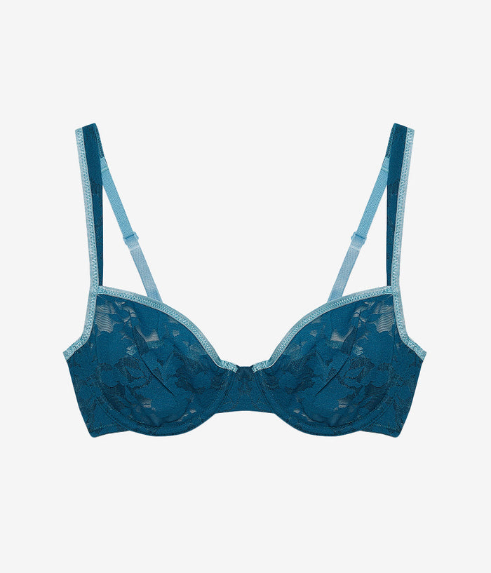 Shadow Scene Underwire Bra: Blue Coral