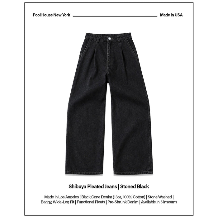 Shibuya Pleated Jeans | Baggy, Wide-Leg Stoned Black