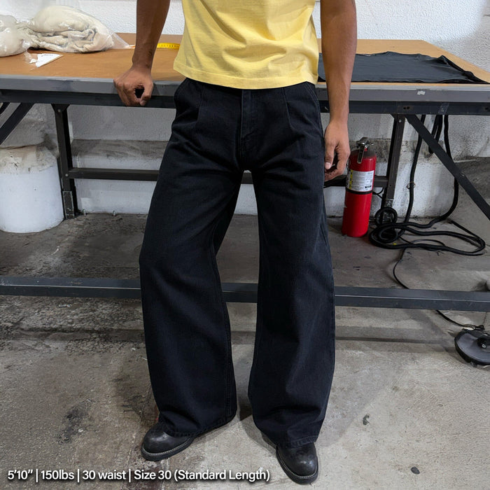Shibuya Pleated Jeans | Baggy, Wide-Leg Stoned Black