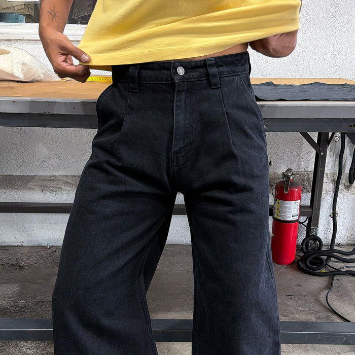 Shibuya Pleated Jeans | Baggy, Wide-Leg Stoned Black