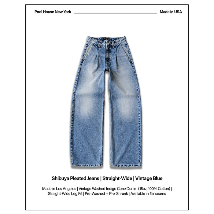 Shibuya Pleated Jeans | Straight-Wide Leg Vintage Light Blue